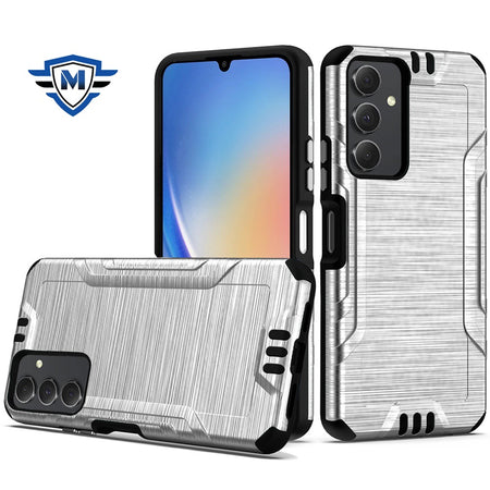 Metkase Strong Tough Metallic Design Hybrid In Premium Slide-Out Package For Samsung A15 5G - Silver