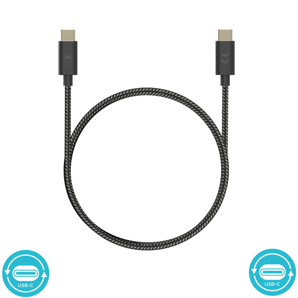 Motorola 1.5M  USB-C To USB-C Premium Braided Cable - Black/Gray
