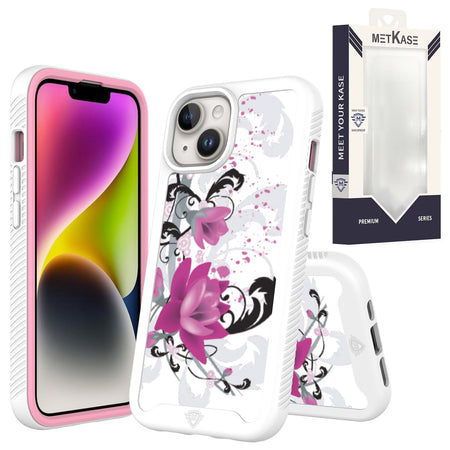 Metkase Premium Exotic Design Hybrid Case for iPhone 12 & iPhone 12 Pro - Rose Pink Floral