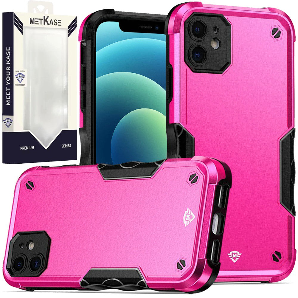 Metkase Exquisite Tough Shockproof Hybrid For iPhone 12|iPhone 12 Pro - Hot Pink/Black