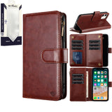 Metkase Luxury Wallet Card ID Zipper Money Holder For iPhone 12 & iPhone 12 Pro - Brown