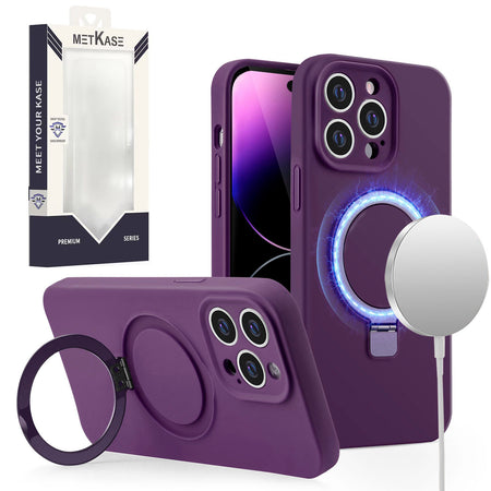 Metkase Magnetic Ring Stand Liquid Silicone Case for iPhone 11 (Xi6.1) - Dark Purple