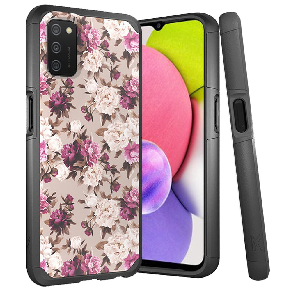 Metkase Tough Strong Slim Dual-Layer Shockproof Hybrid Case Cover For Samsung Galaxy A03S - Floral Bouquet