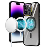 Metkase Dazzle Magnetic Ring Stand Chrome Transparent Hybrid Case for iPhone 15 Pro Max - Black