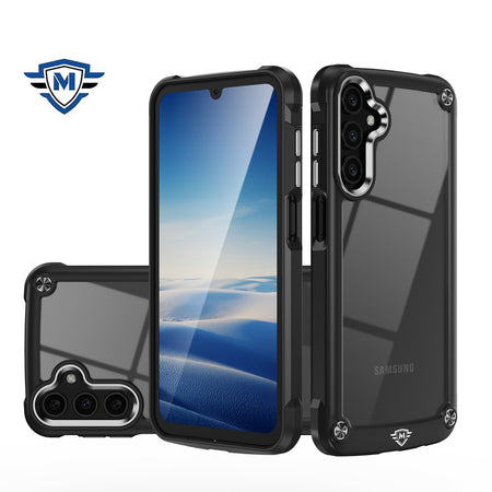 Metkase Ultimate Casex Transparent Hybrid Case With Metal Buttons And Camera Edges In Premium Slide-Out Package For Samsung A15 5G - Black
