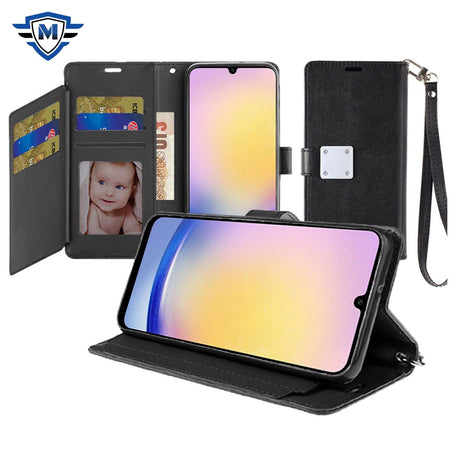 Metkase Wallet ID Card Holder Case In Premium Slide-Out Package For Samsung A25 5G - Black