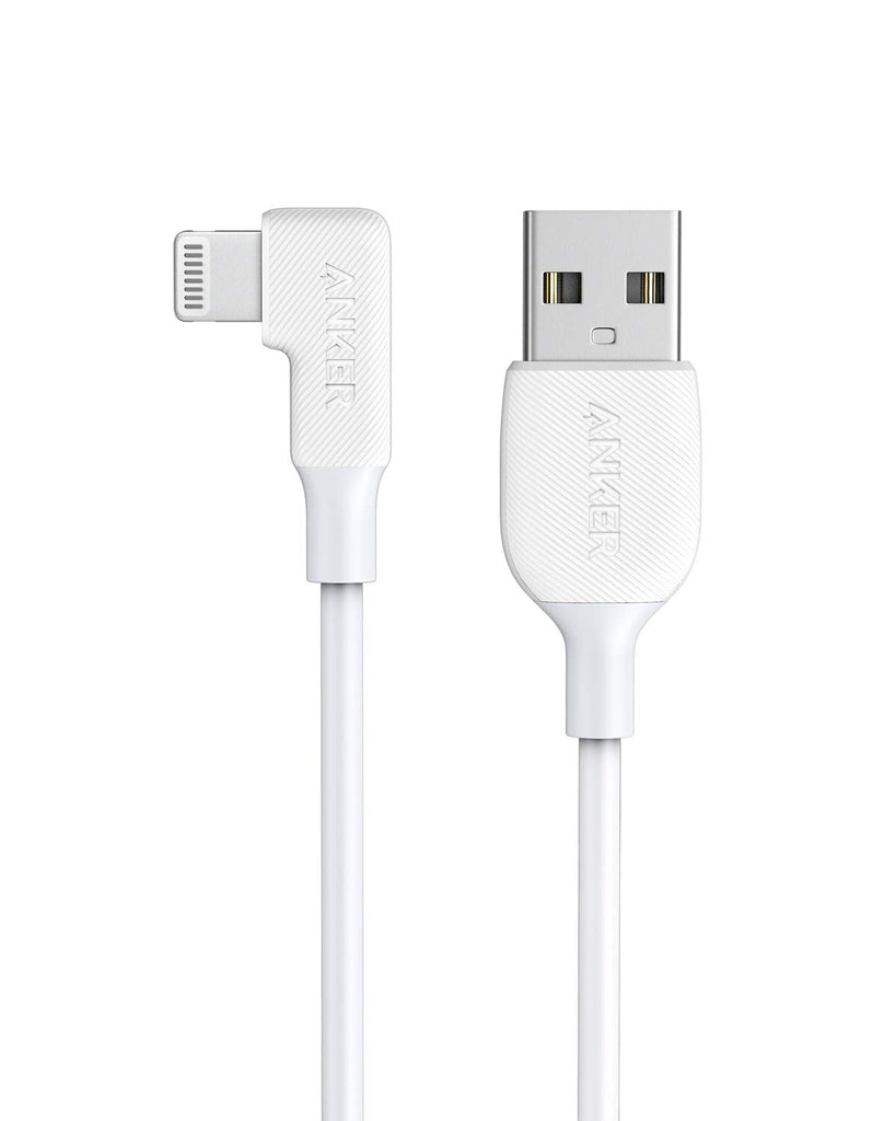 Anker Right Angle 6' USB-A to Lightning Connector - White