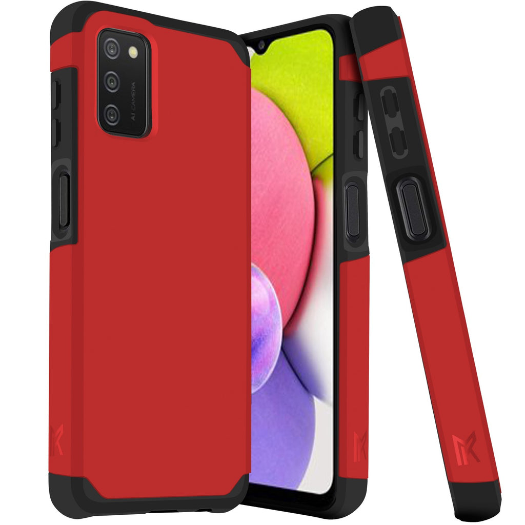 MetKase Tough Strong Slim Dual-Layer Shockproof Hybrid Case for Samsung Galaxy A03S - Flame Scarlet