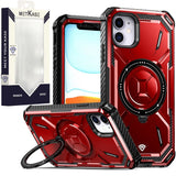 Metkase Magnetic Ring Stand Ultra Rugged ShockProof Hybrid For iPhone 12 & iPhone 12 Pro - Red