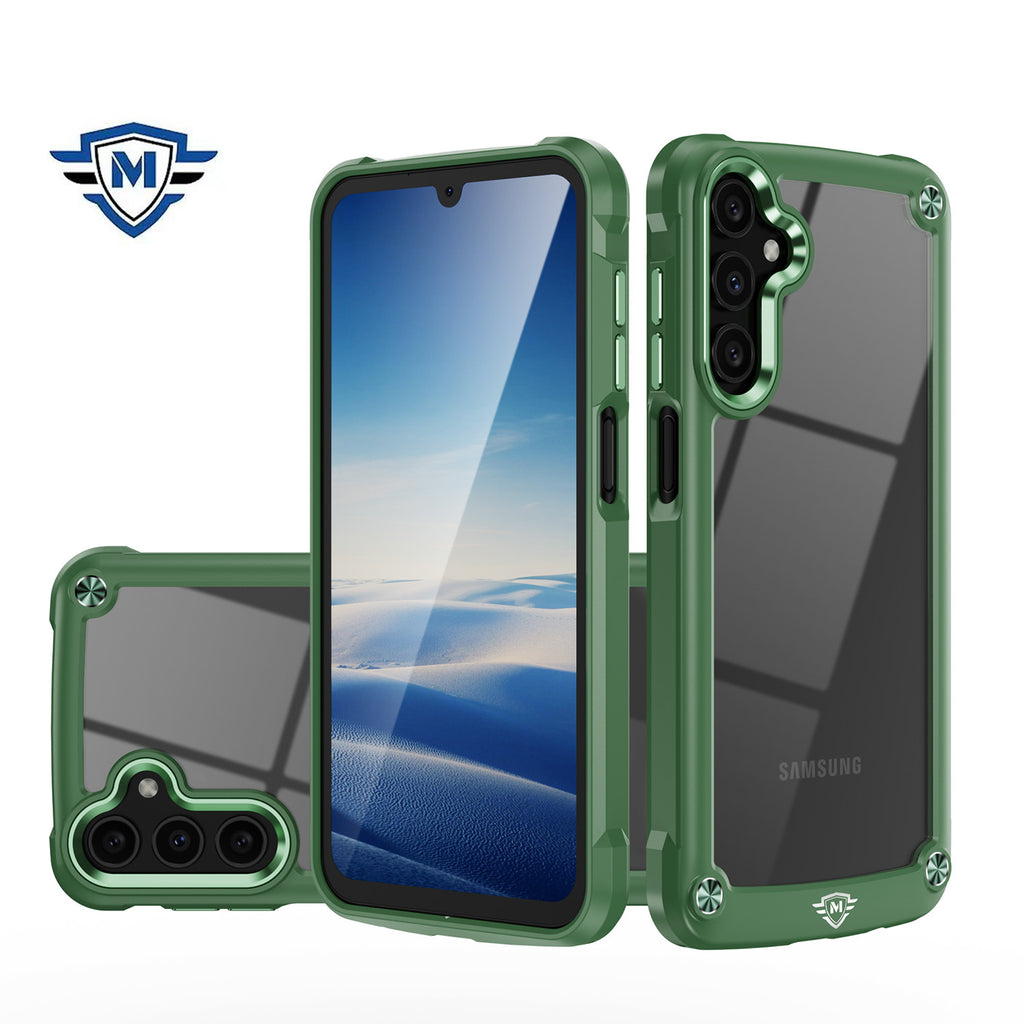 Metkase Ultimate Casex Transparent Hybrid Case With Metal Buttons And Camera Edges In Premium Slide-Out Package For Samsung A15 5G - Might Green