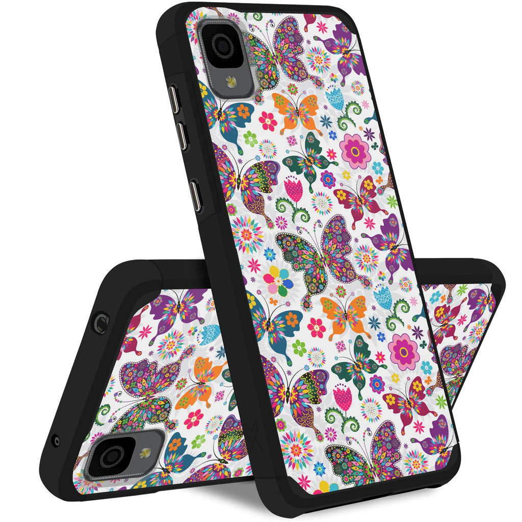 MetKase Tough Strong Slim Dual-Layer Shockproof Case for TCL 30 Z - Harmonious Butterfly Floral