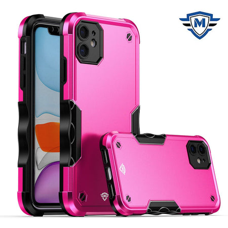 Metkase Exquisite Tough Shockproof Hybrid In Slide-Out Package For iPhone 12/12 Pro - Hot Pink/Black