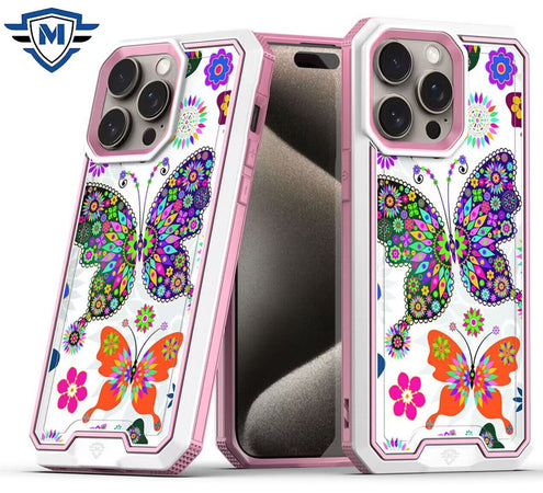Metkase Premium Rank Design Fused Hybrid In Slide-Out Package For iPhone 12 & iPhone 12 Pro - Colorful Butterflies