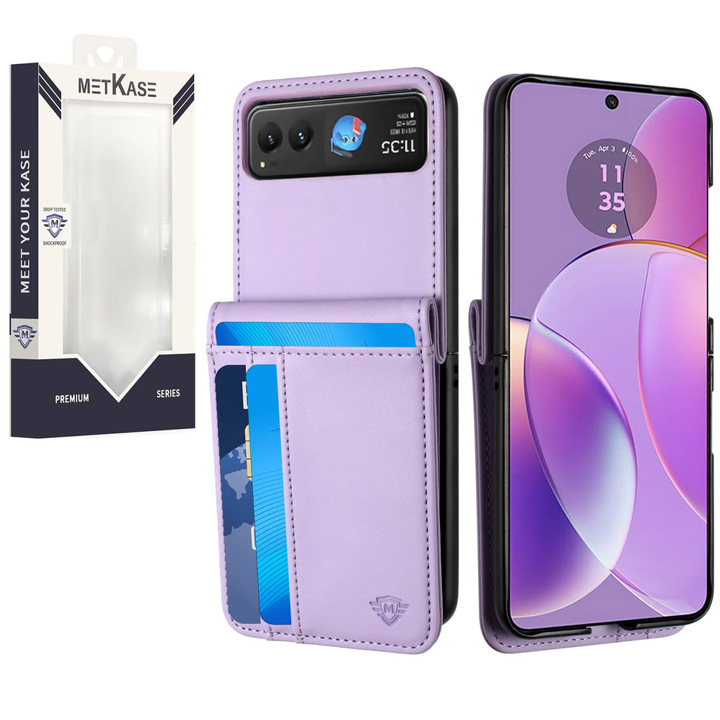 Metkase Card Slot Wallet Holder Case In Slide-Out Package For Motorola Razr 2023 - Light Purple