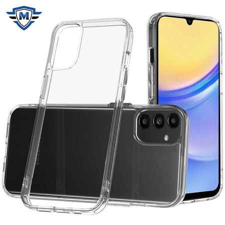 Metkase Pure Crystal Transparent Thick 2.0Mm Shockproof Chromed Buttons Case Cover In Premium Slide-Out Package For Samsung A15 5G - Clear