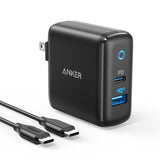 Anker Powerport 33W Dual-Port USB-C & Usb-A Wall Charger W/ 3' C-C Cable - Black