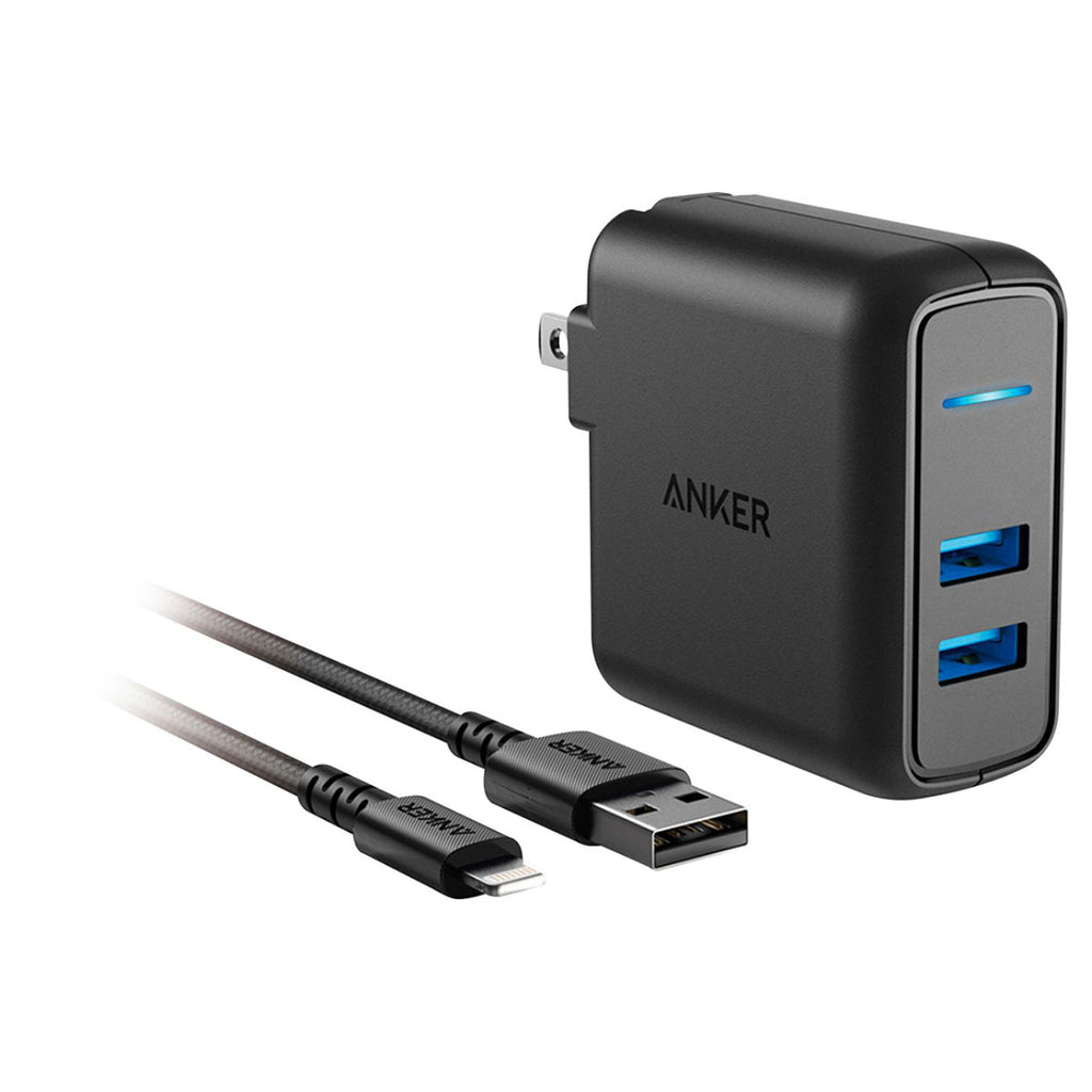 Anker - PowerPort 2 with 3ft Lightning Cable with Quick Charge for Apple iPhone and iPad - Black