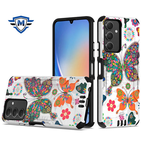 Metkase Strong Tough Metallic Design Hybrid In Premium Slide-Out Package For Samsung A15 5G - Colorful Butterflies