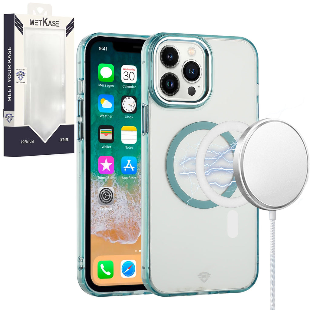 Metkase Magnetic Circle Ring Transparent Acrylic Case for iPhone 12 Pro Max 6.7 - Light Blue