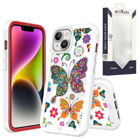 Metkase Premium Exotic Design Hybrid Case For iPhone 12 & iPhone 12 Pro - Colorful Butterflies