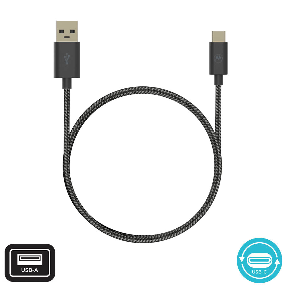 Motorola 1.5M USB-A To USB-C Premium Braided Cable - Black/Gray