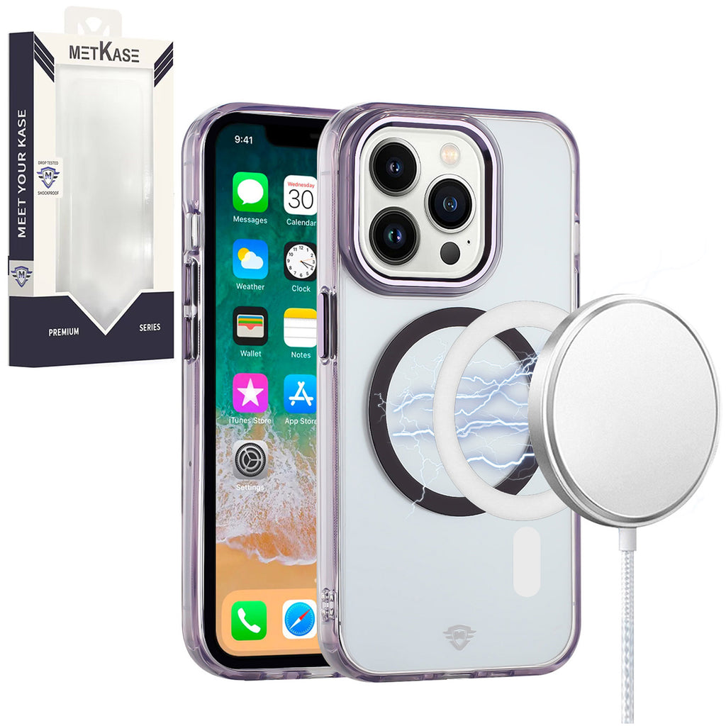 Metkase Magnetic Circle Ring Transparent Premium Acrylic Case for iPhone 15 Pro Max - Light Purple
